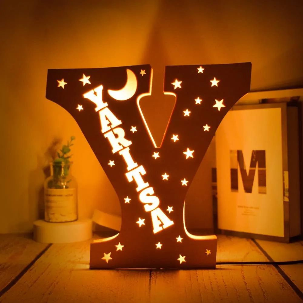 Custom Name Decor Led Night Light Engrave Stars and Moon Light Up Letters for Wall Alphabet Letters Light