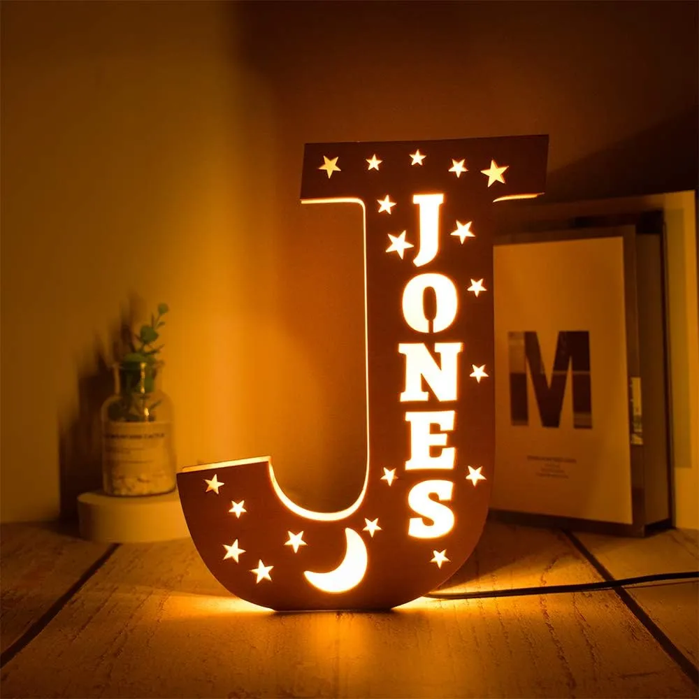 Custom Name Decor Led Night Light Engrave Stars and Moon Light Up Letters for Wall Alphabet Letters Light