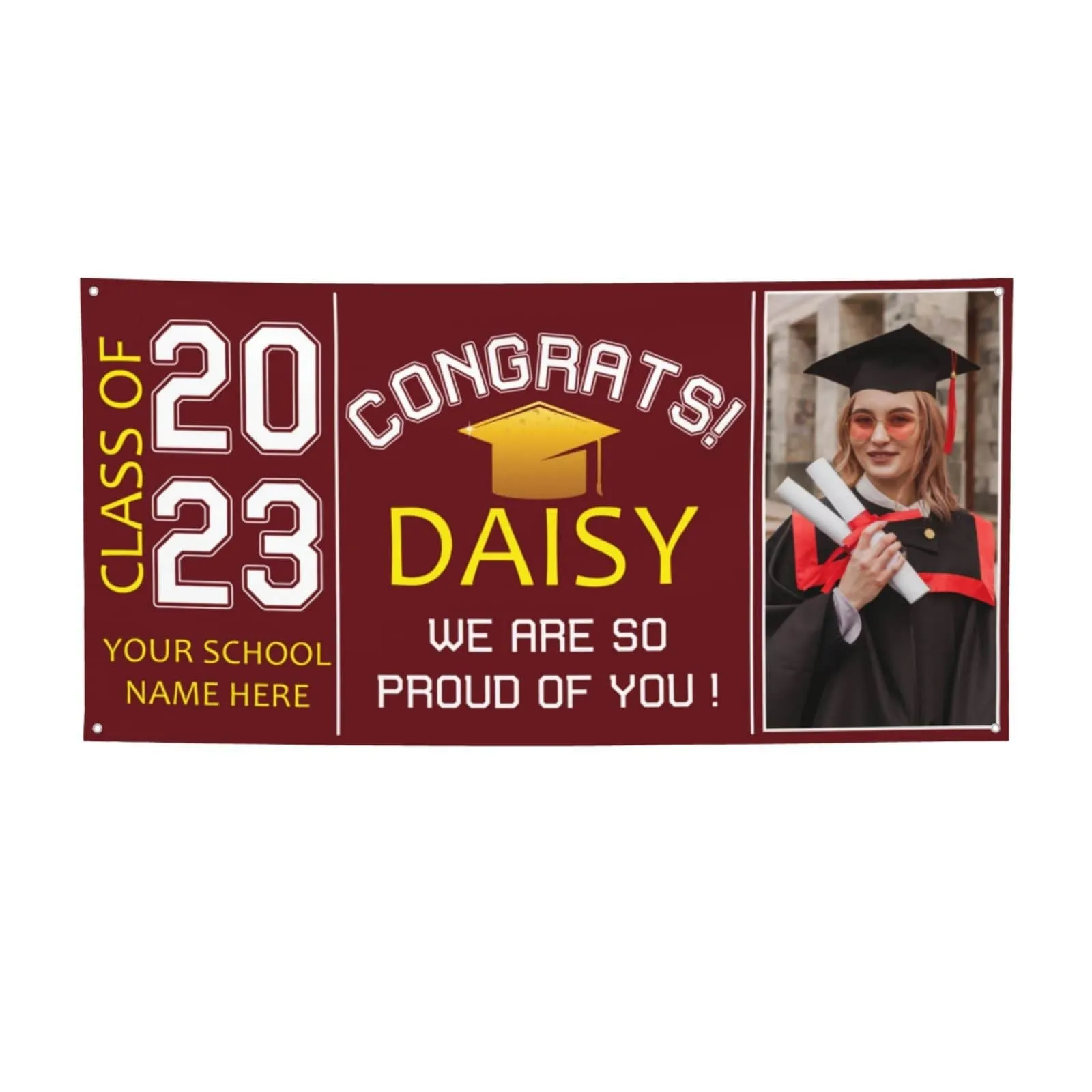 Custom Photo&Name Red Congratulations Class Of 2023 Happy Graduation Banner We Are So Proud Of You Graduation Gift