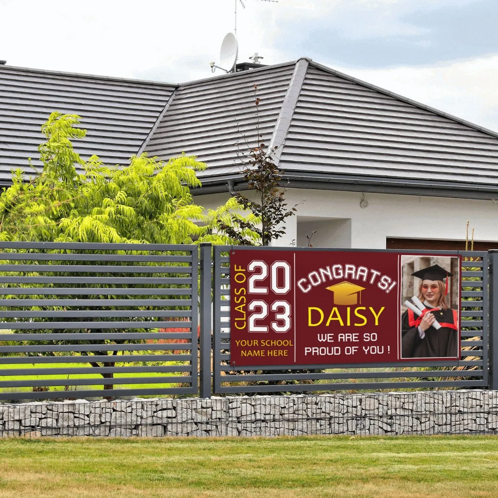 Custom Photo&Name Red Congratulations Class Of 2023 Happy Graduation Banner We Are So Proud Of You Graduation Gift