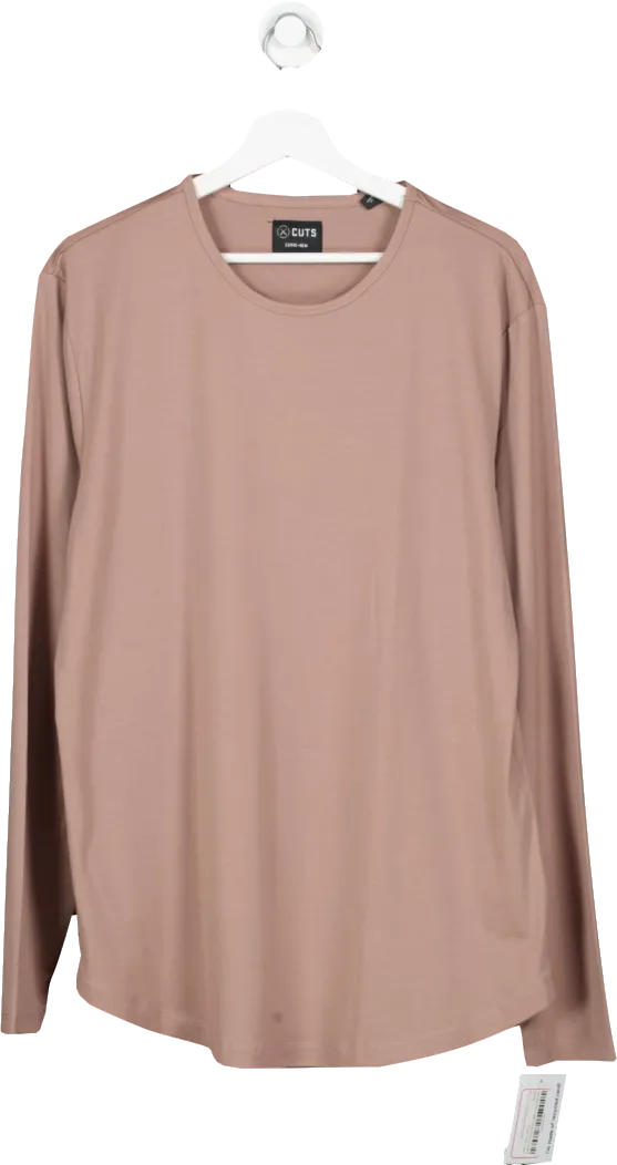 CUTS Pink Long Sleeve Curve Hem Tee UK XXL