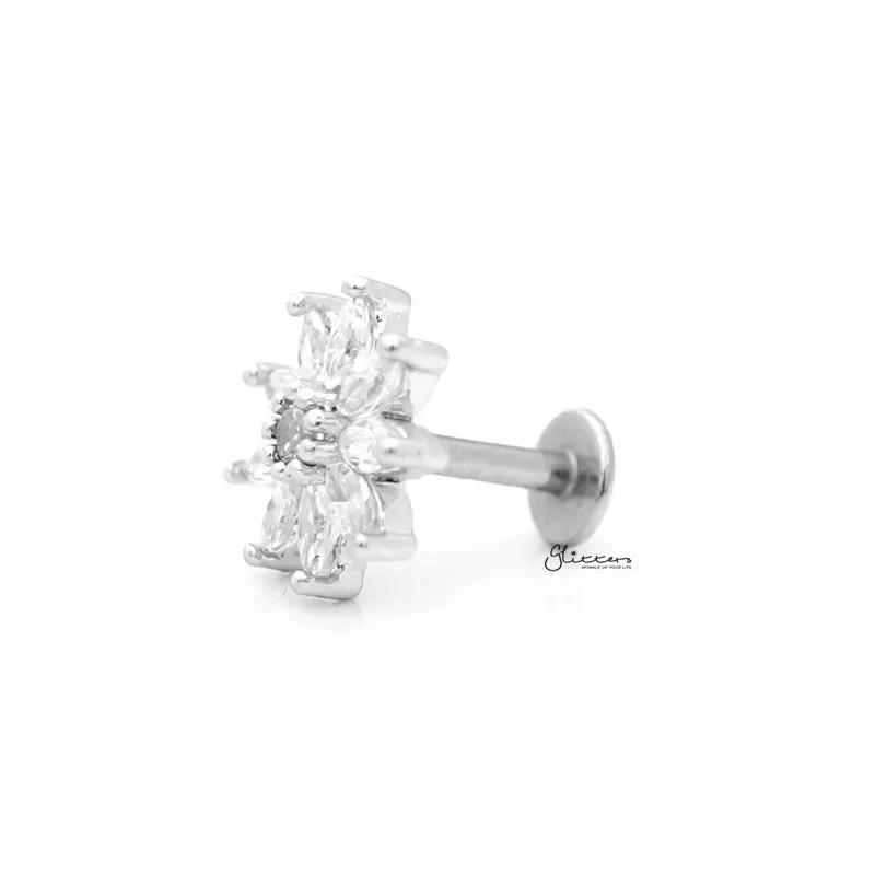 C.Z Pave Flower Cartilage Tragus Piercing Earring - Silver