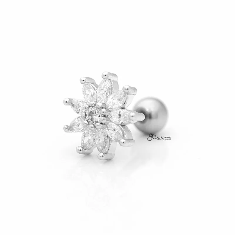 C.Z Pave Flower Cartilage Tragus Piercing Earring - Silver