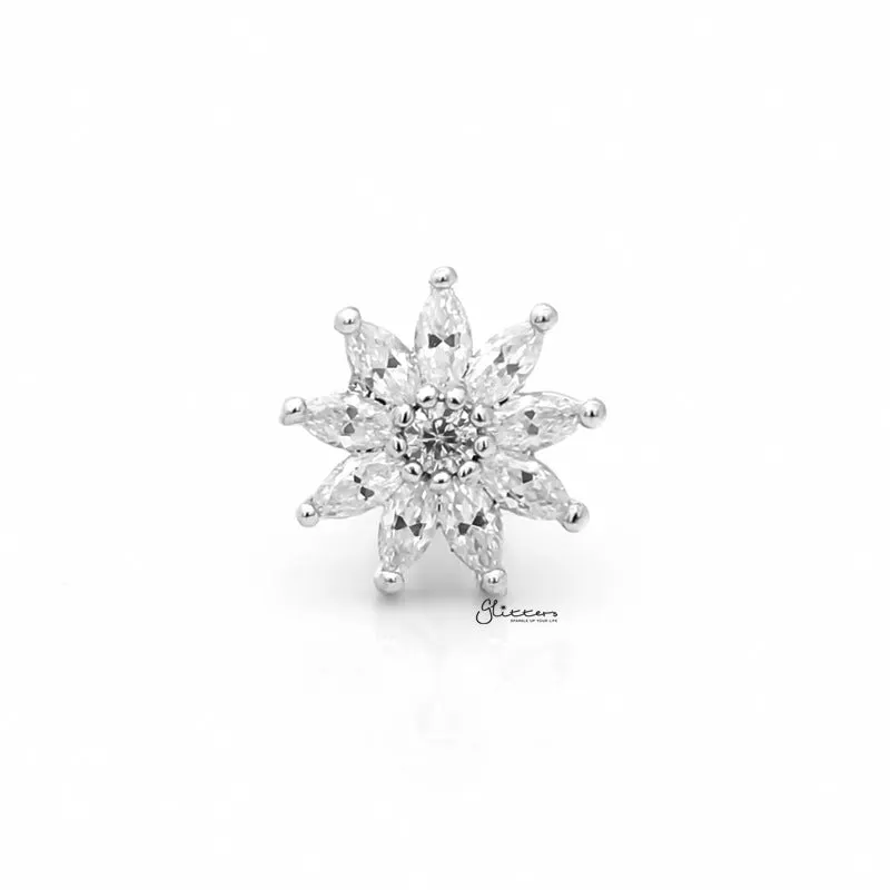 C.Z Pave Flower Cartilage Tragus Piercing Earring - Silver