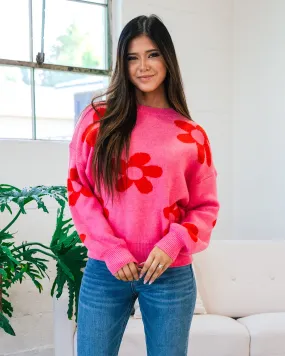 Della Pink and Red Flower Sweater