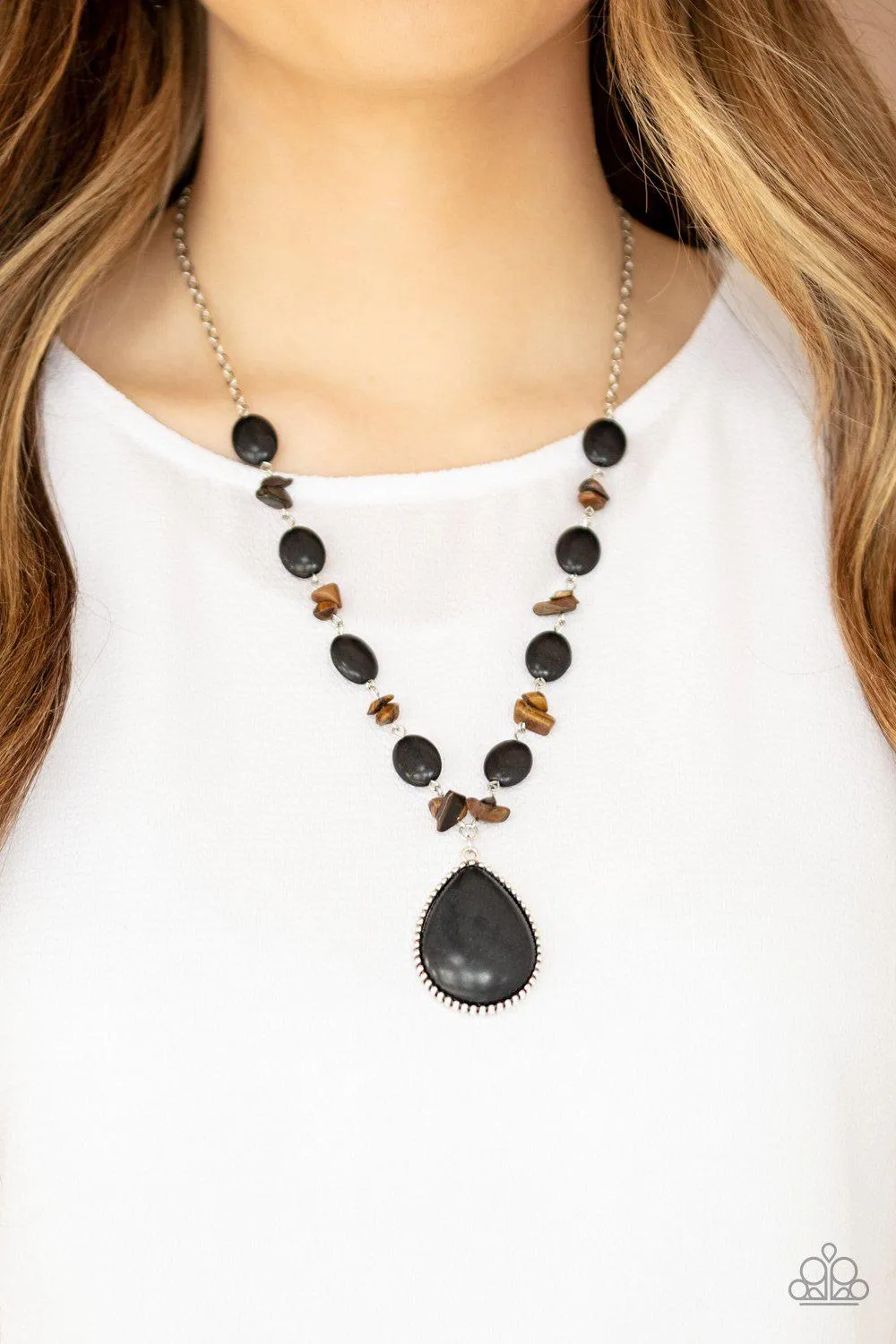 Desert Diva Black and Tiger Eye Stone Necklace - Paparazzi Accessories