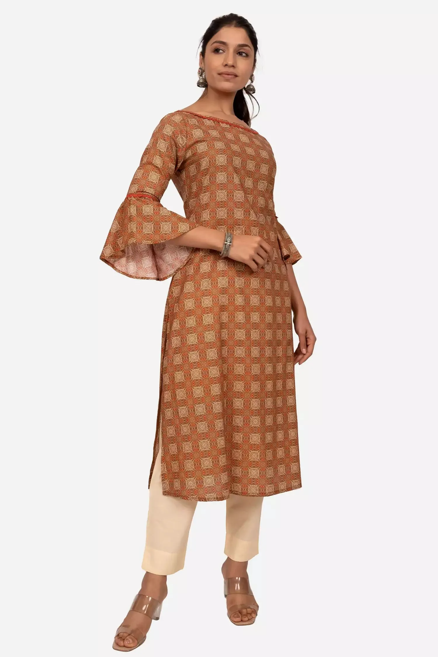 Digital Print Straight kurta with frilled sleeves