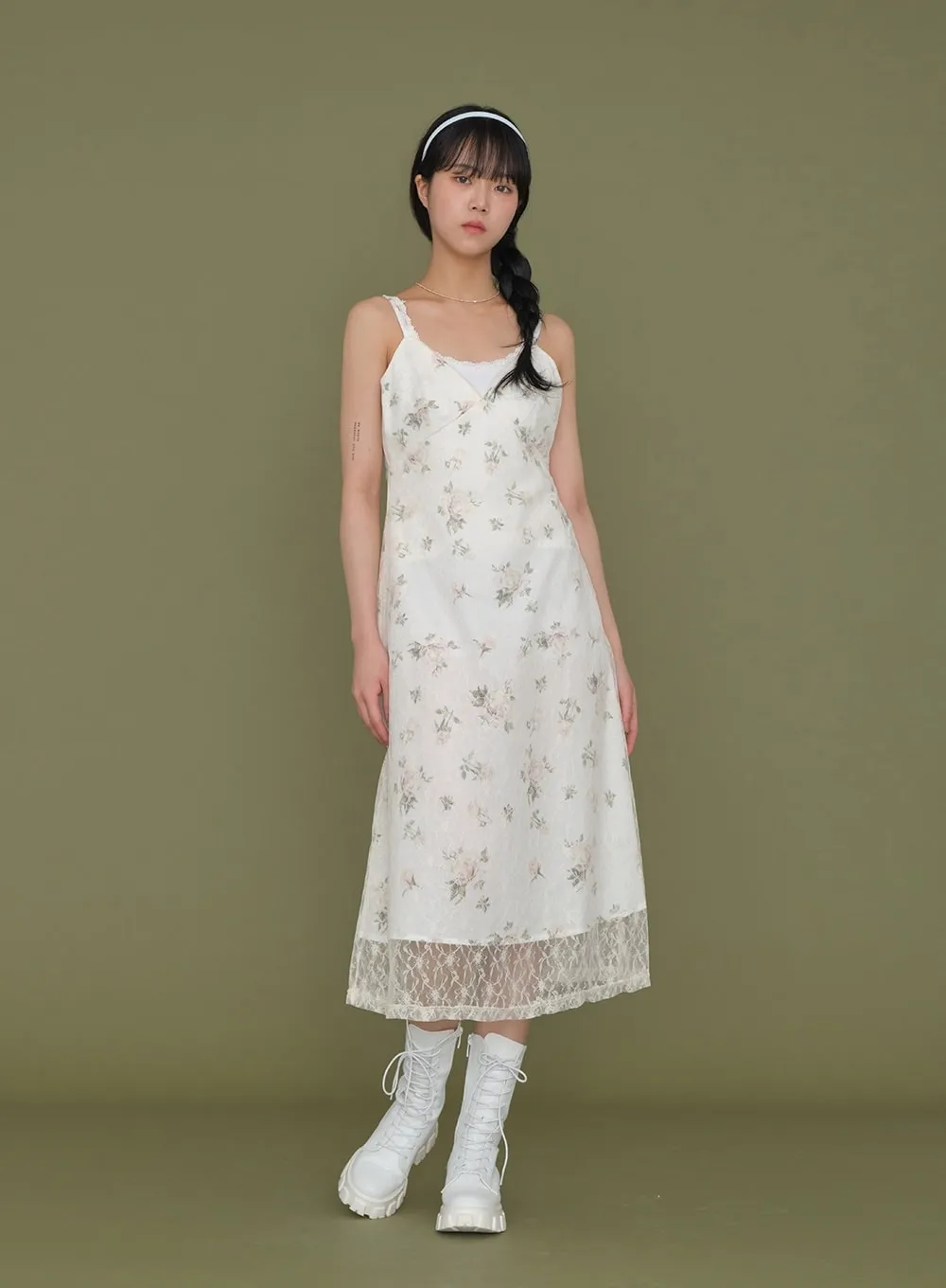 Double Flower Lace Maxi Sleeveless Dress