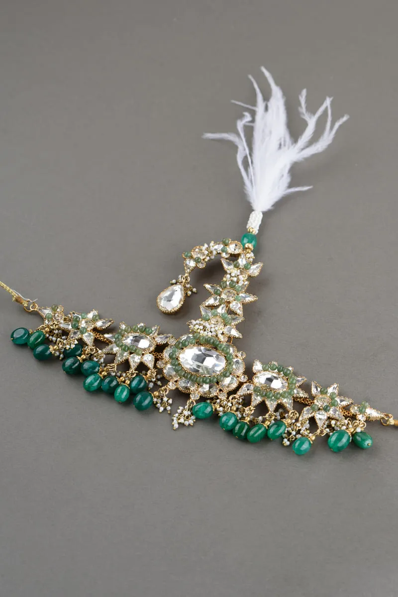 Elaborate Emerald Crystal Drop Sarpech