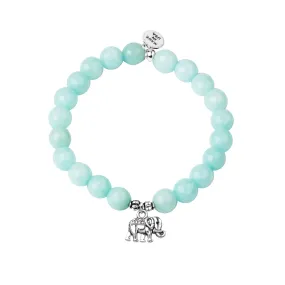 Elephant | Stone Beaded Charm Bracelet | Tiffany Blue Agate