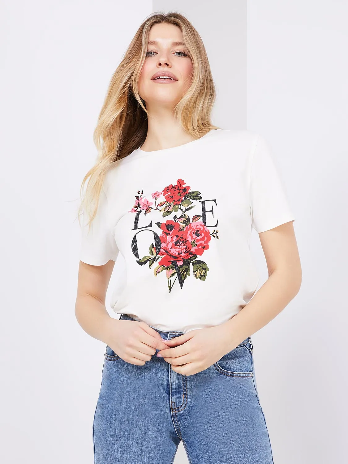 Embellished "Love" Graphic T-Shirt