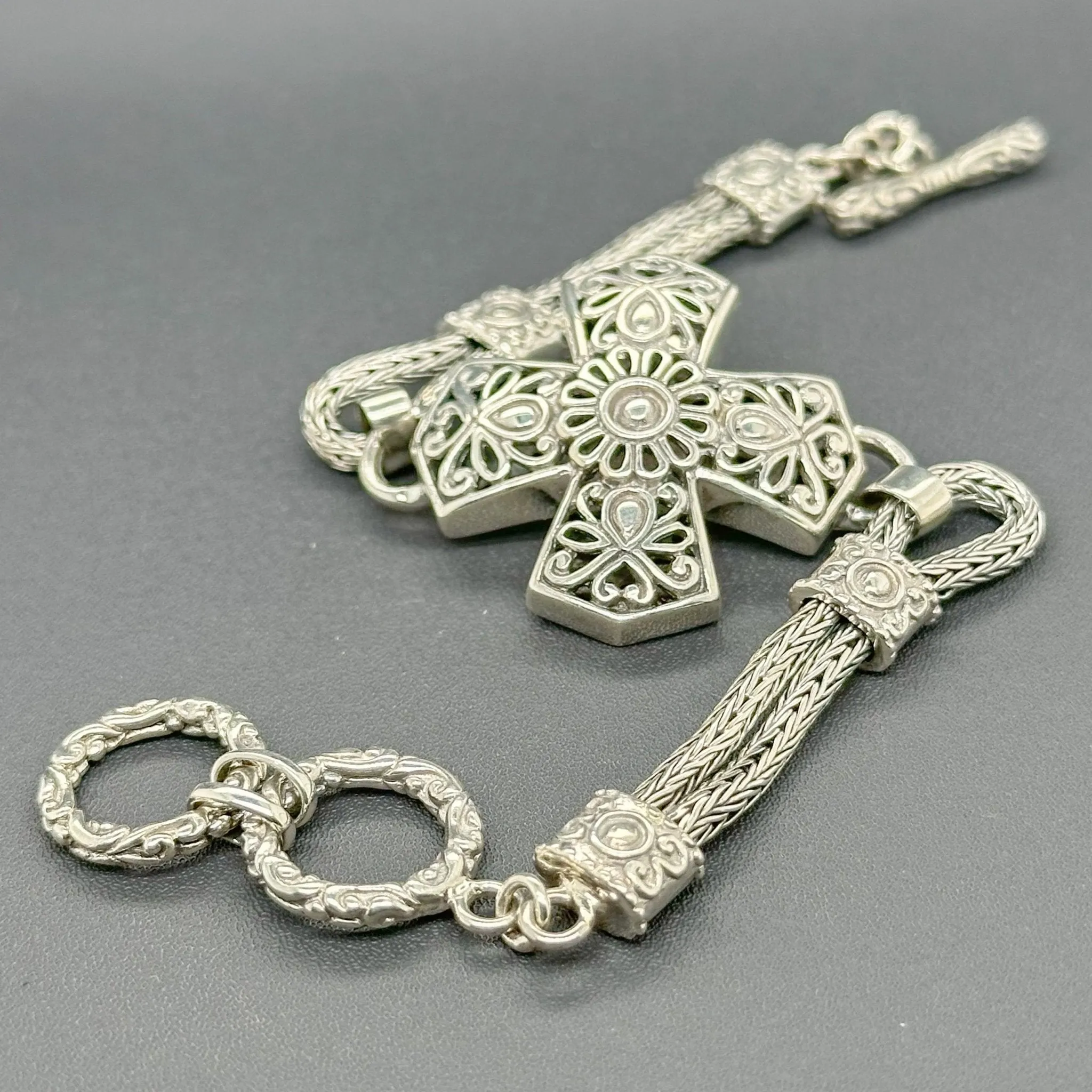 Estate SS Flower Cross Toggle Bracelet