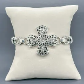 Estate SS Flower Cross Toggle Bracelet