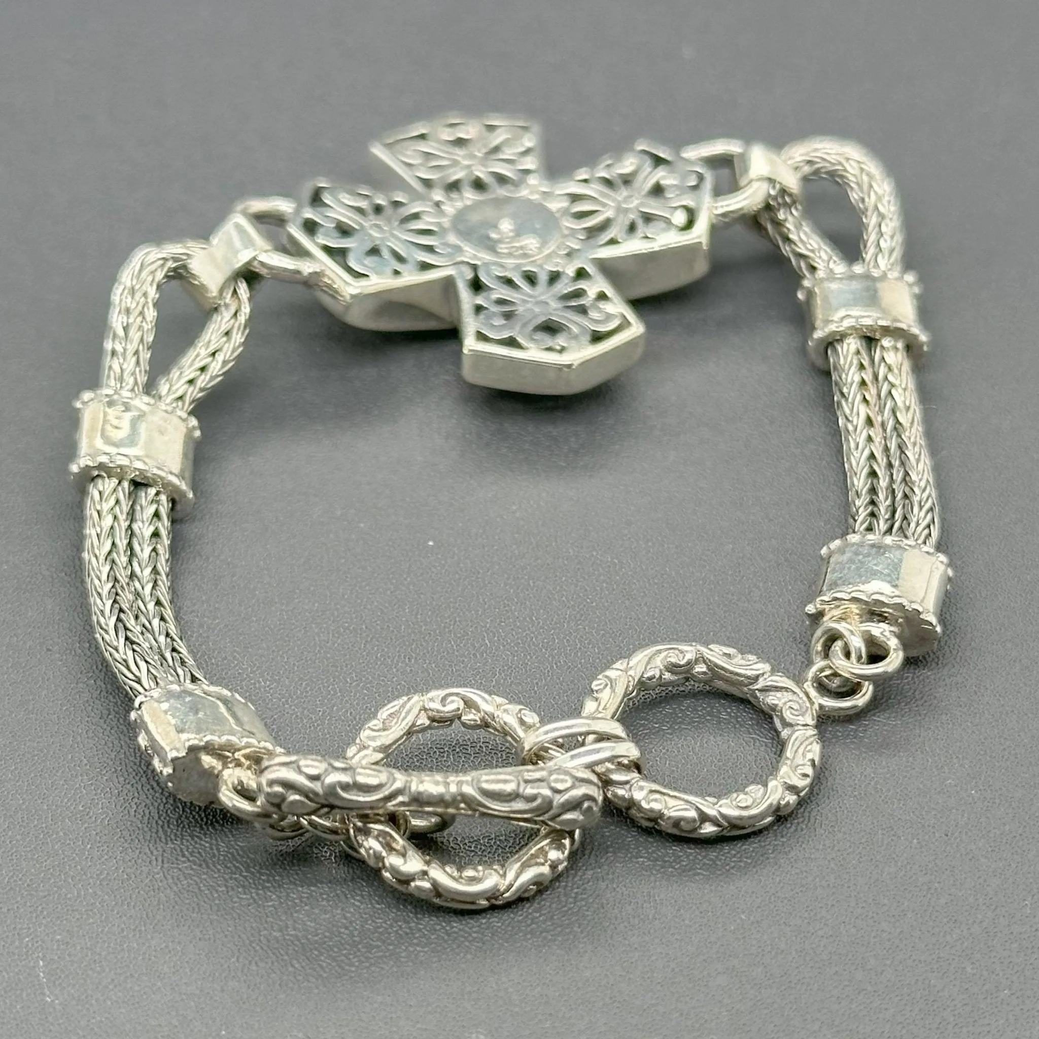 Estate SS Flower Cross Toggle Bracelet