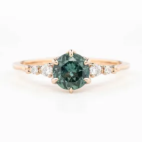 Estel Fleur Ring 1.02ct Blue Green Round Montana Sapphire, 14K Rose Gold (One of a kind)