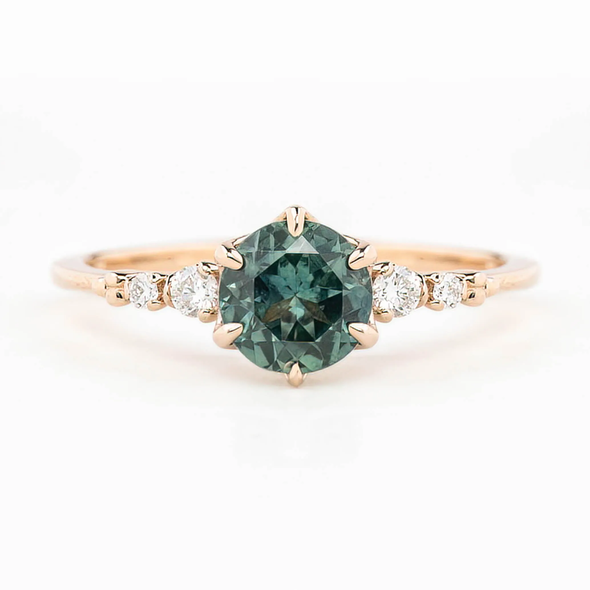 Estel Fleur Ring 1.02ct Blue Green Round Montana Sapphire, 14K Rose Gold (One of a kind)