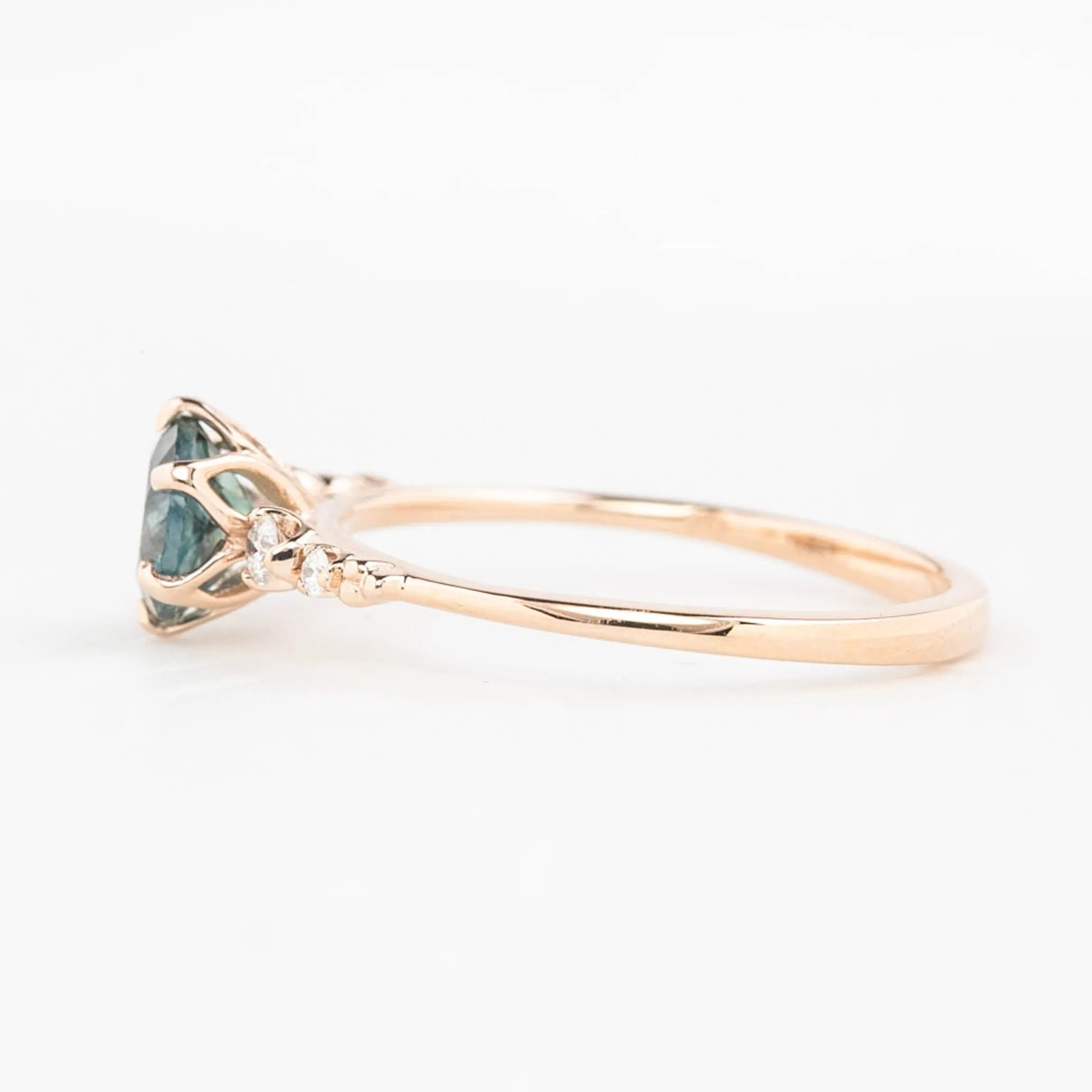 Estel Fleur Ring 1.02ct Blue Green Round Montana Sapphire, 14K Rose Gold (One of a kind)