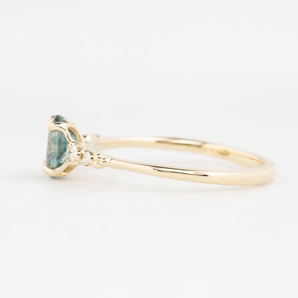 Estel Luxe Ring 0.76ct Blue Green Montana Sapphire, 14K Yellow Gold (One of a kind)