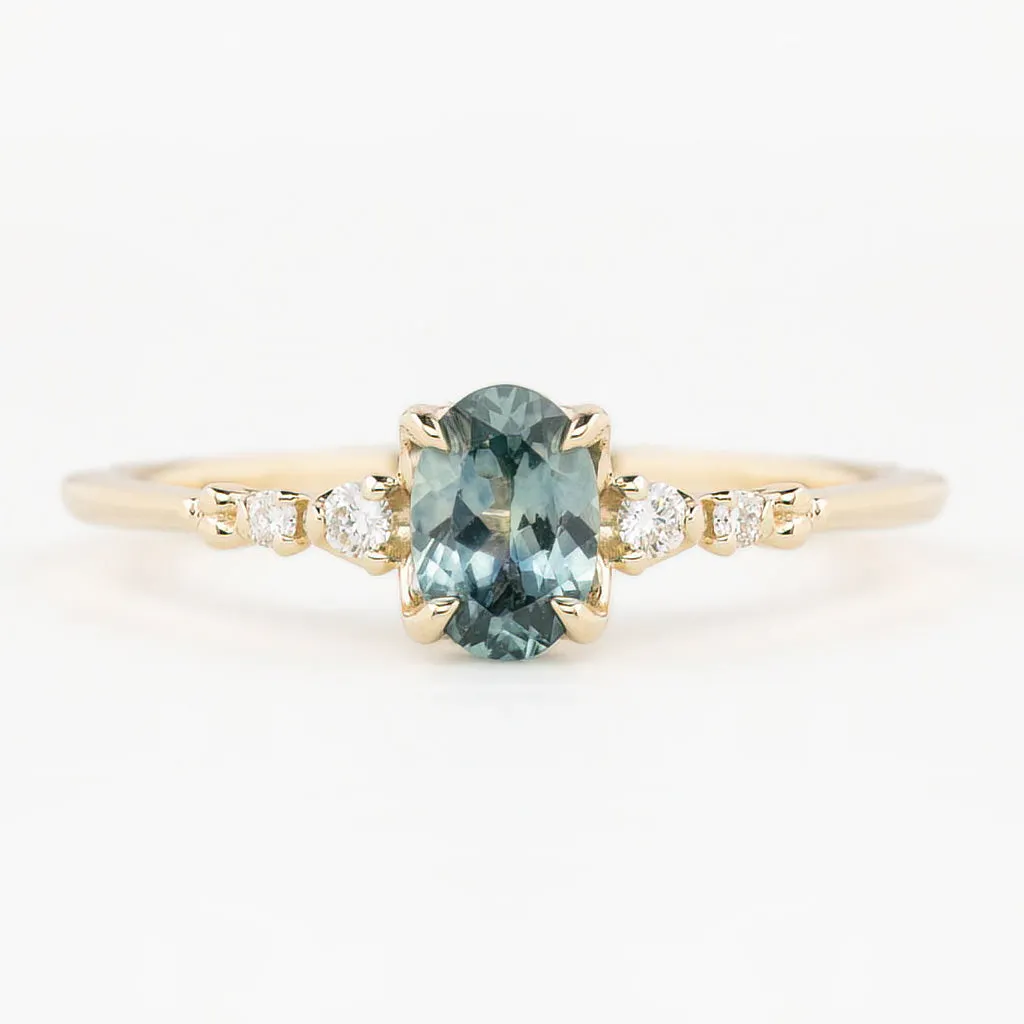 Estel Luxe Ring 0.76ct Blue Green Montana Sapphire, 14K Yellow Gold (One of a kind)