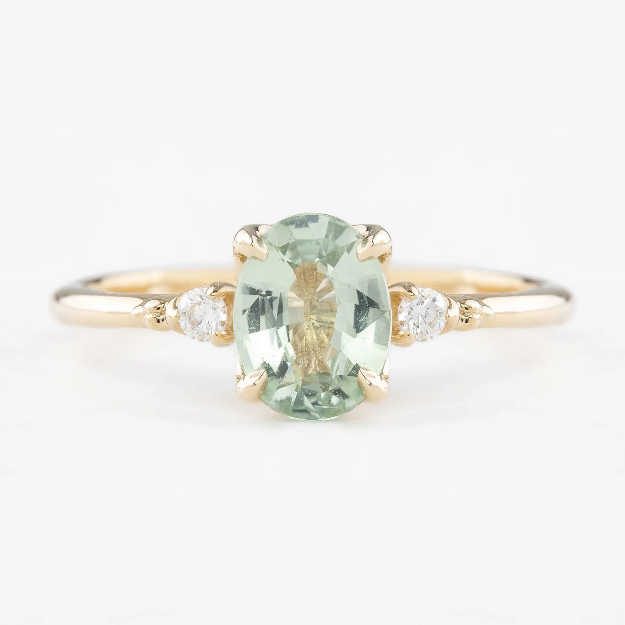 Estel Ring 1.1ct Light Green Unheated Sapphire, 14K Yellow Gold (One of a kind)