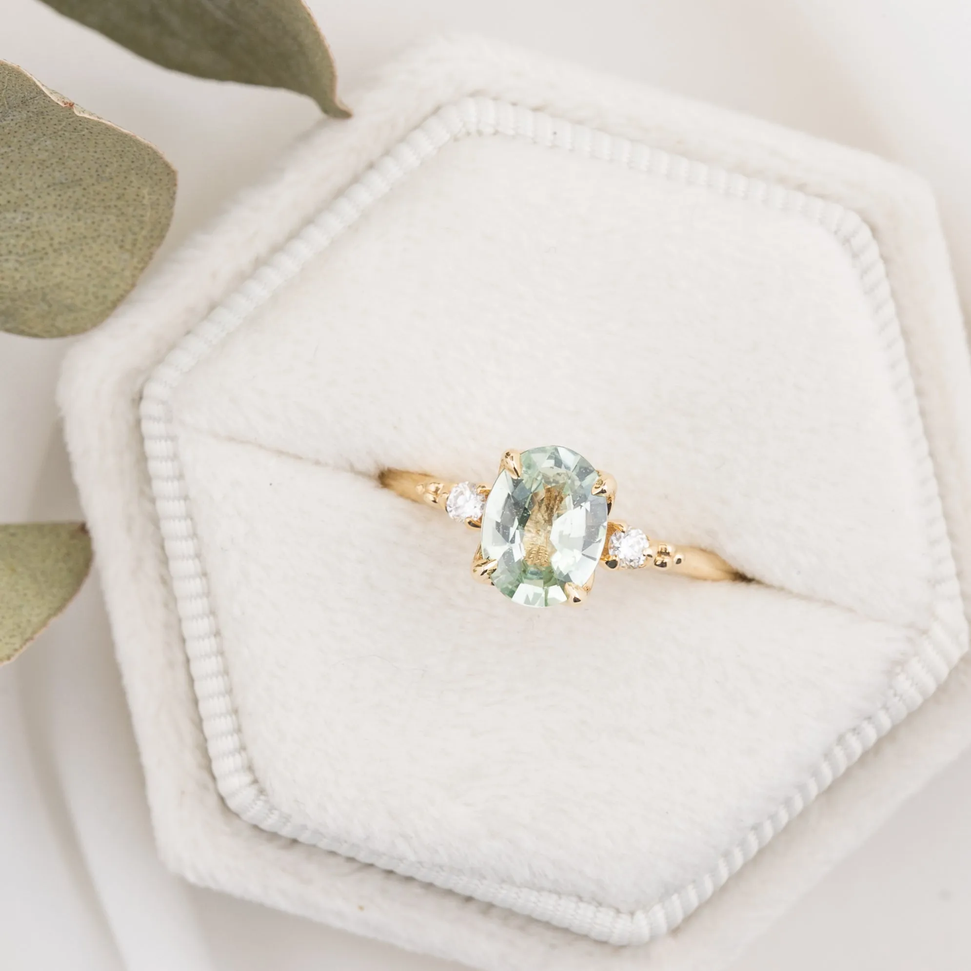 Estel Ring 1.1ct Light Green Unheated Sapphire, 14K Yellow Gold (One of a kind)