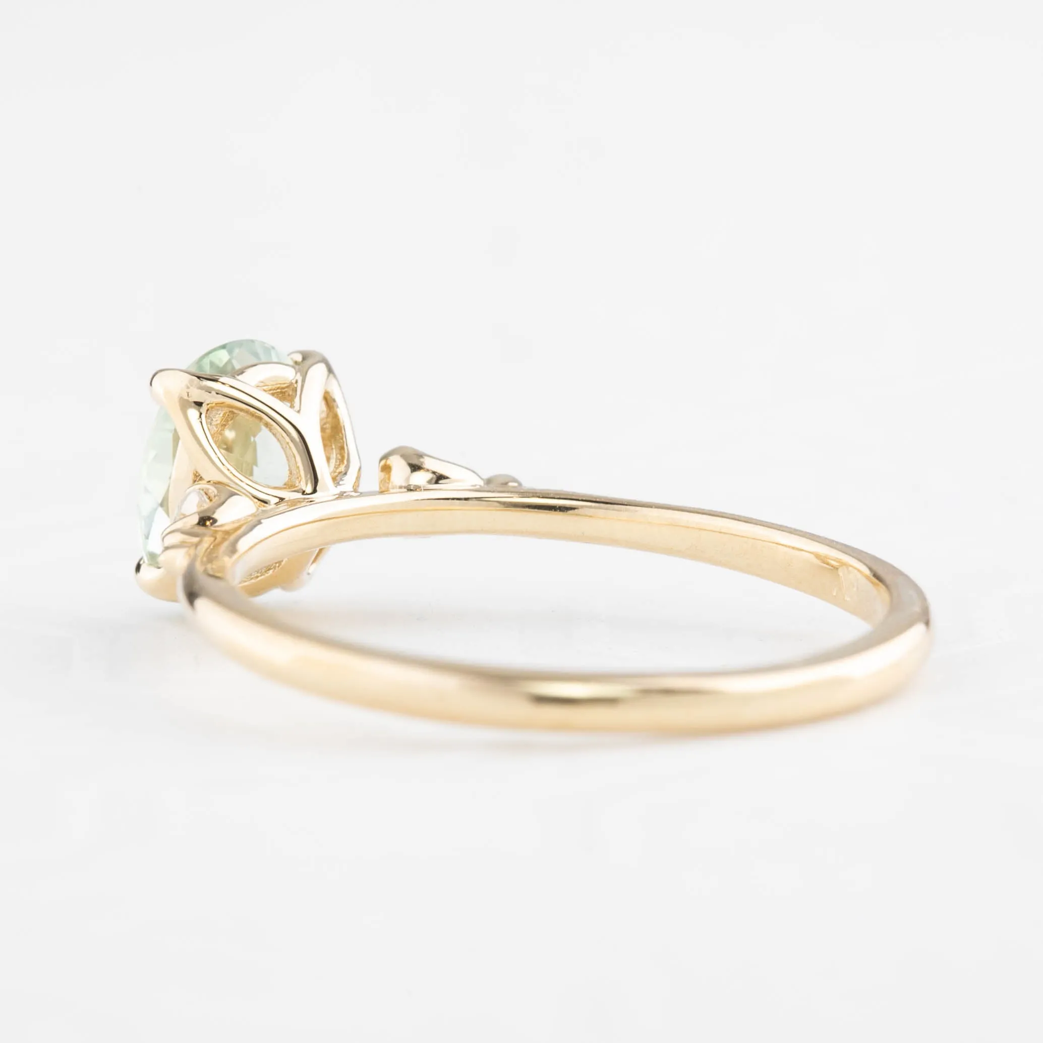 Estel Ring 1.1ct Light Green Unheated Sapphire, 14K Yellow Gold (One of a kind)