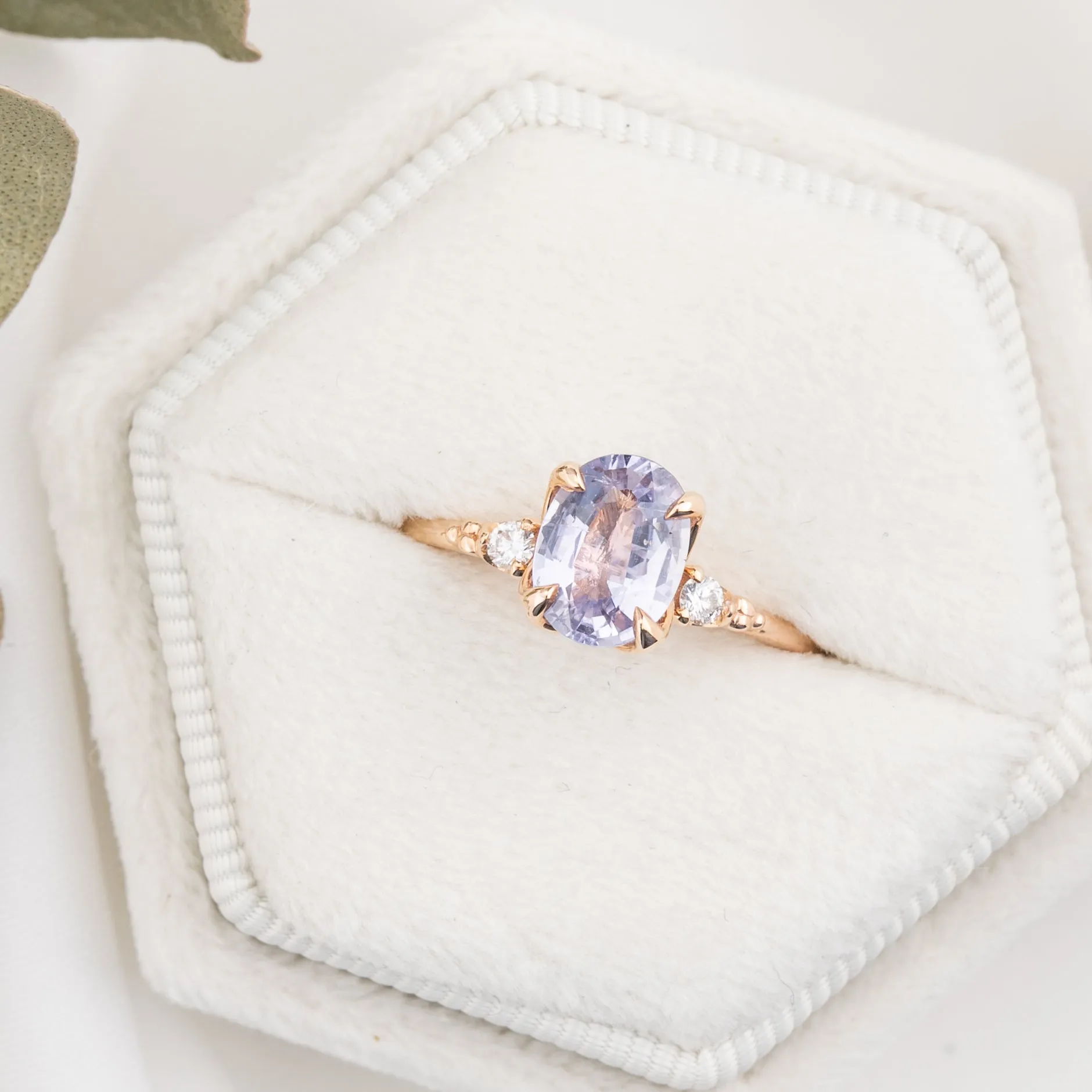 Estel Ring 1.38ct Lavender Blue Unheated Oval Sapphire, 14K Rose Gold (One of a kind)