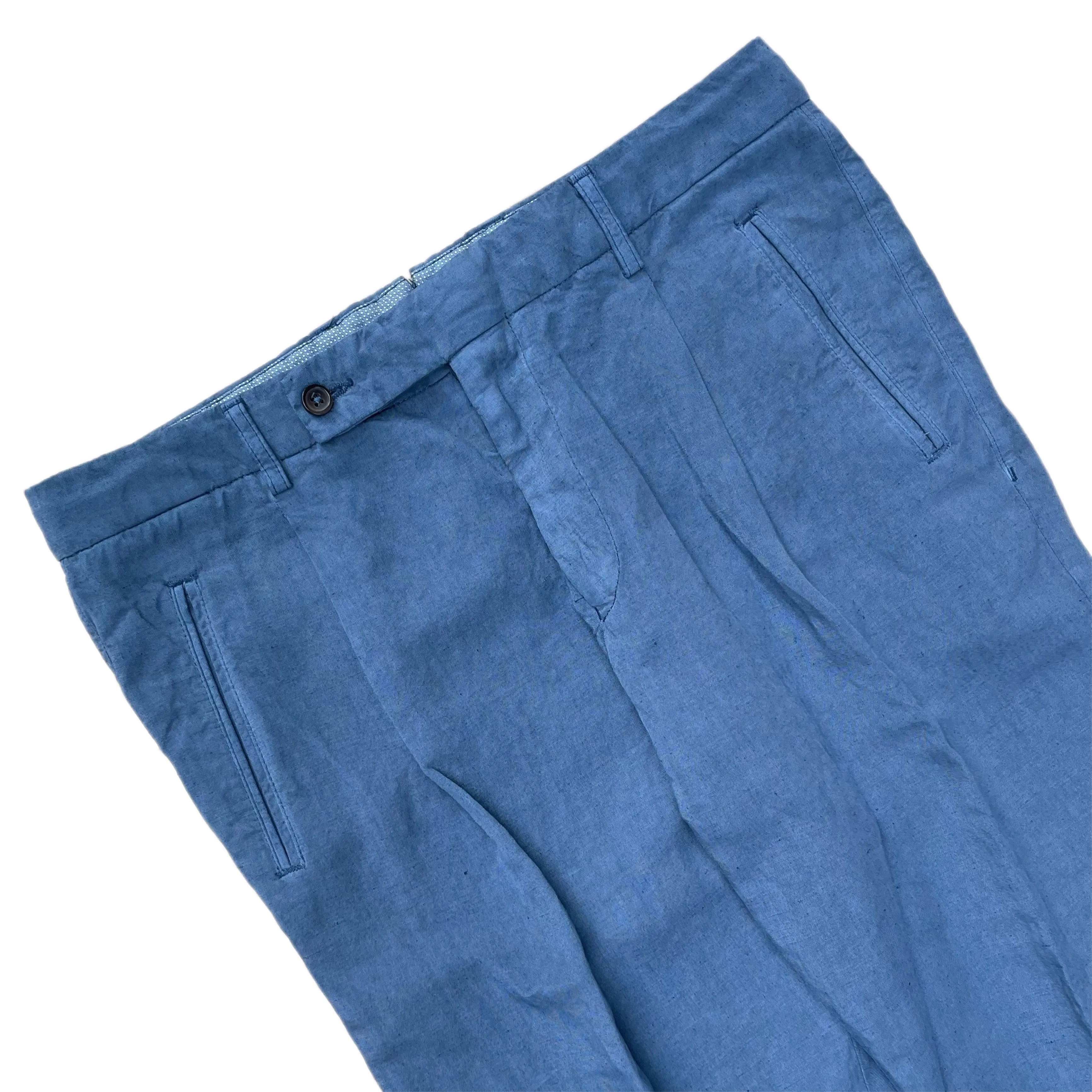 FRESH Lyocell Linen One-Pleat Chino Pants In Blue