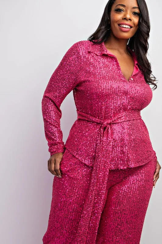 Fuschia Sequin Pant Set