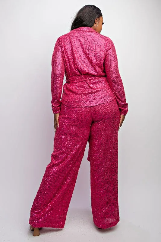 Fuschia Sequin Pant Set