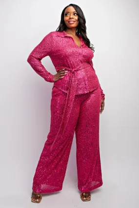 Fuschia Sequin Pant Set