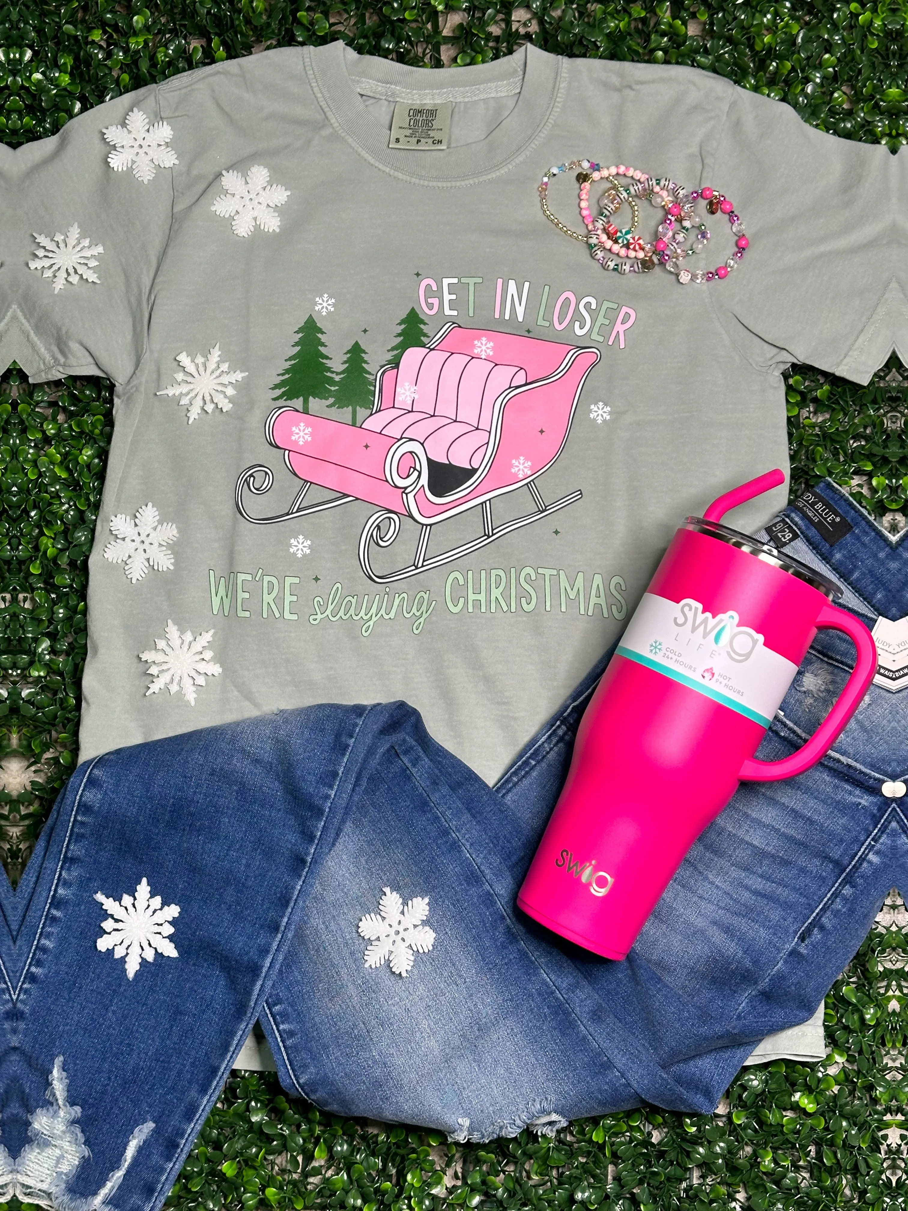 {GET IN LOSER, WE'RE SLAYING CHRISTMAS} Sage Crew Neck Tee