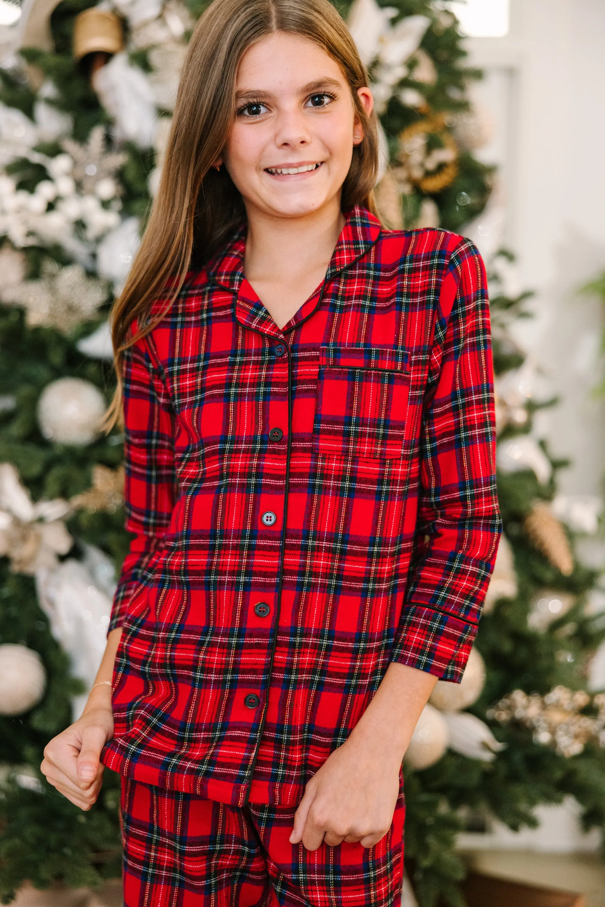 Girls: Staying In Tartan Plaid L/S Pajama Set