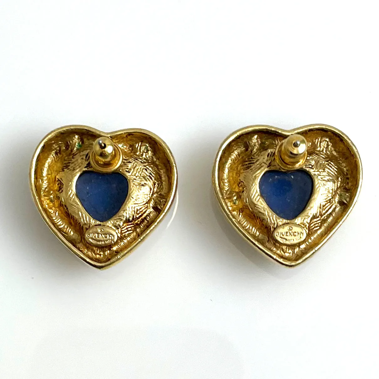 Givenchy Blue & Gold Heart Earrings