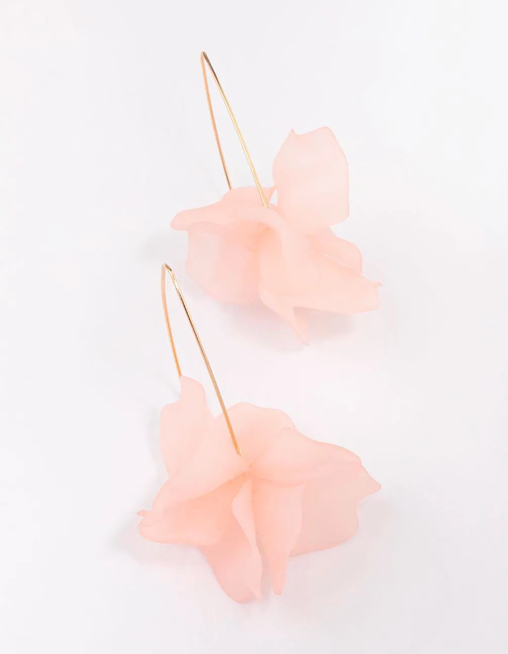 Gold Frosted Pink Flower Drop Earrings