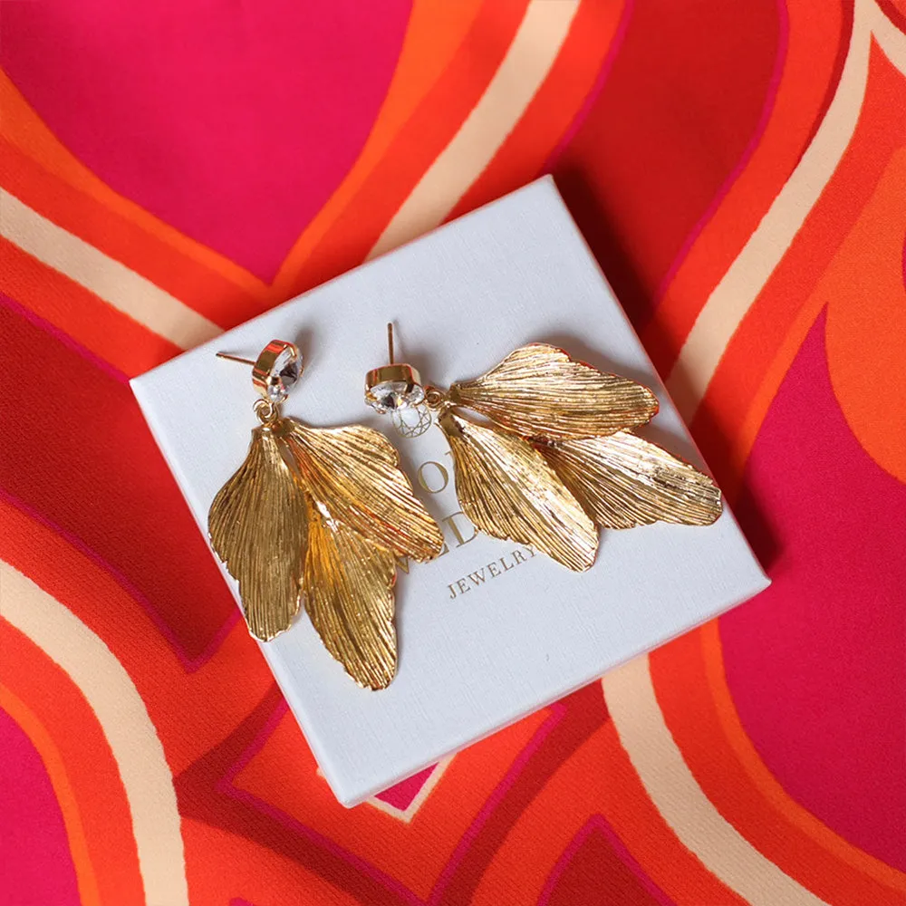 Golden Leaf Earrings / Crystal