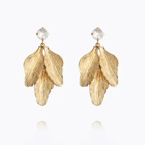 Golden Leaf Earrings / Crystal