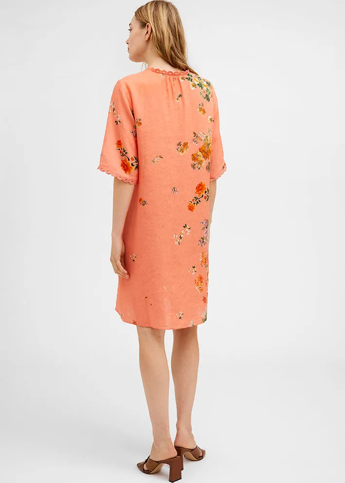 Gustav Costa shirt dress 49517-85309 Kjole - Coral w. Embr. Flower Print