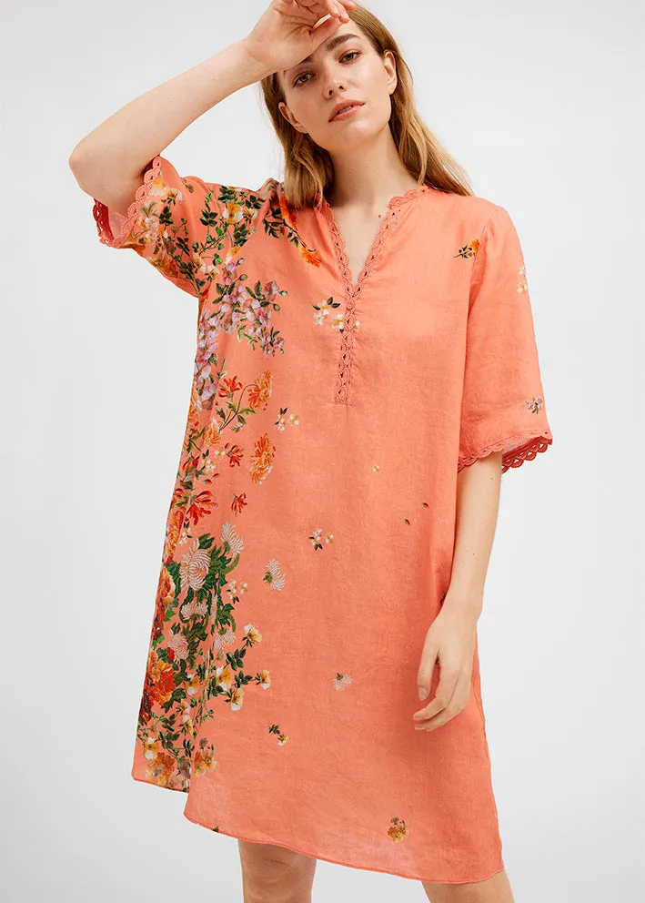 Gustav Costa shirt dress 49517-85309 Kjole - Coral w. Embr. Flower Print