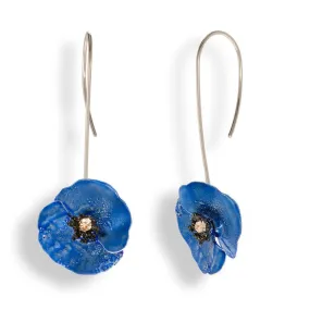 Handmade Sterling Silver Sky Blue Poppy Flower Drop Earrings