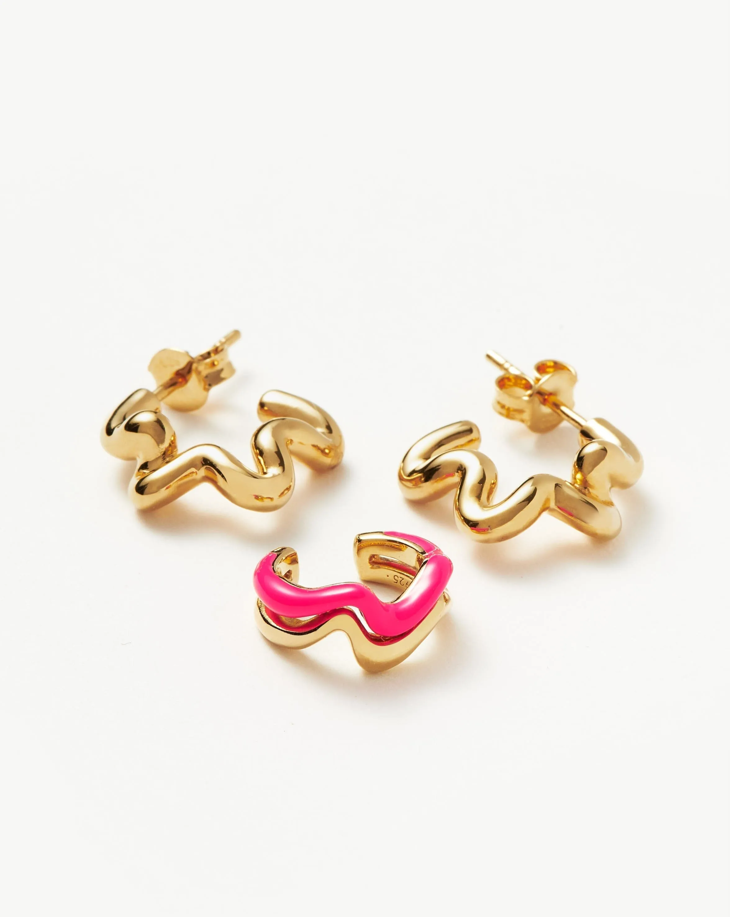 Hot Pink Squiggle Earring Set | 18ct Gold Plated Vermeil/Hot Pink