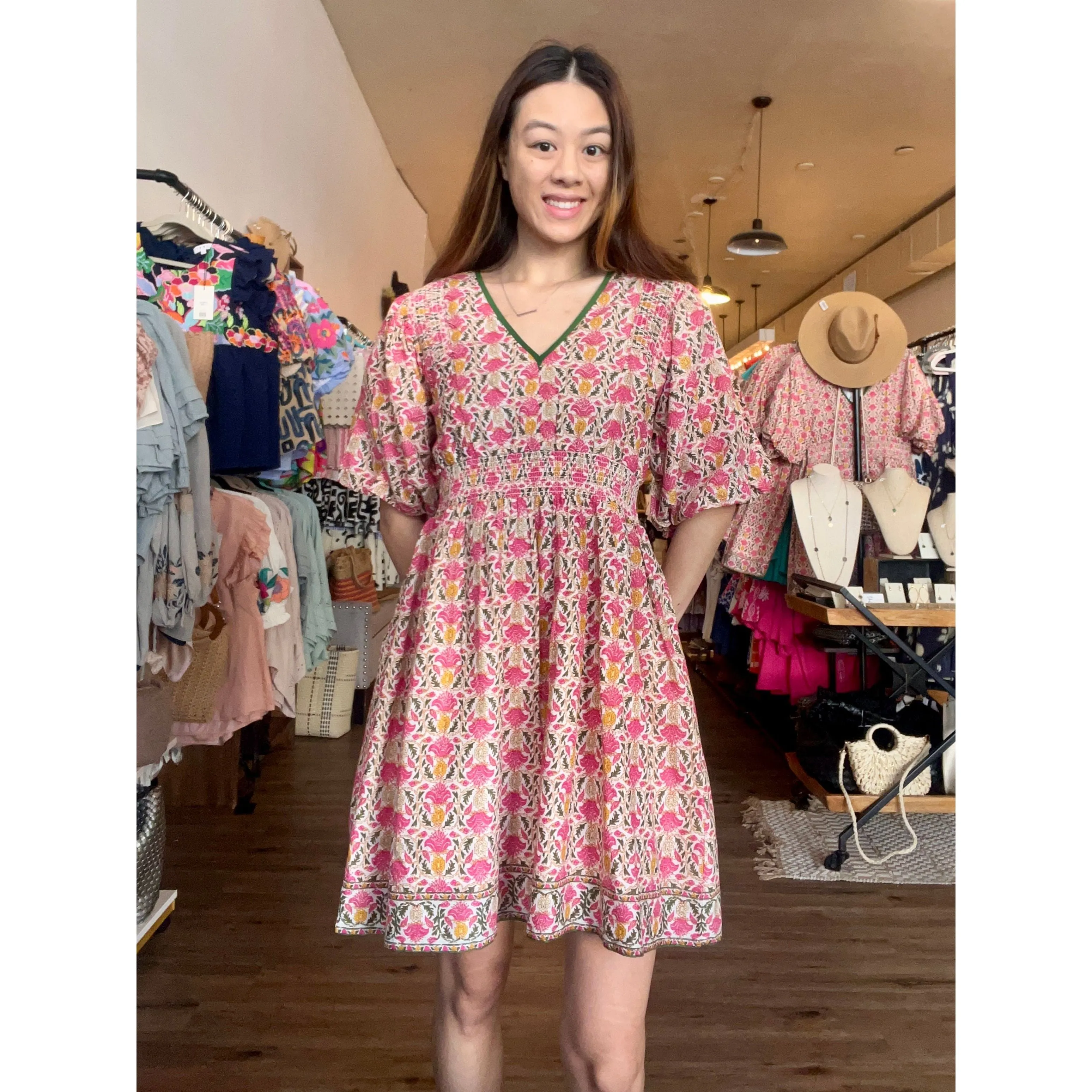 Jorja Patterned Puff Sleeve THML Dress