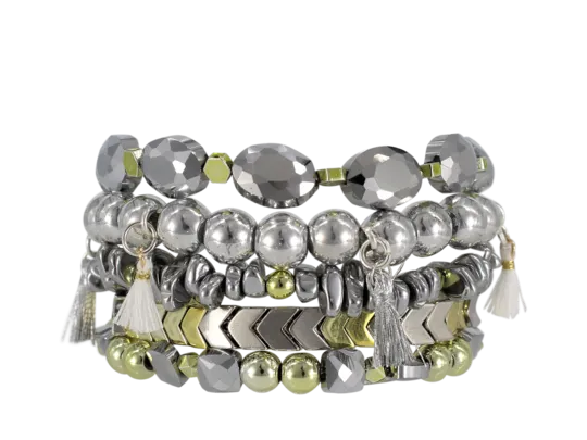 {JUNE} Erimish Silver   Yellow Stack {Set of 5 Bracelets}