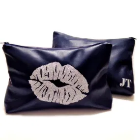 Kiss Personalised Monogram Leather Cosmetic & Toiletry Bag