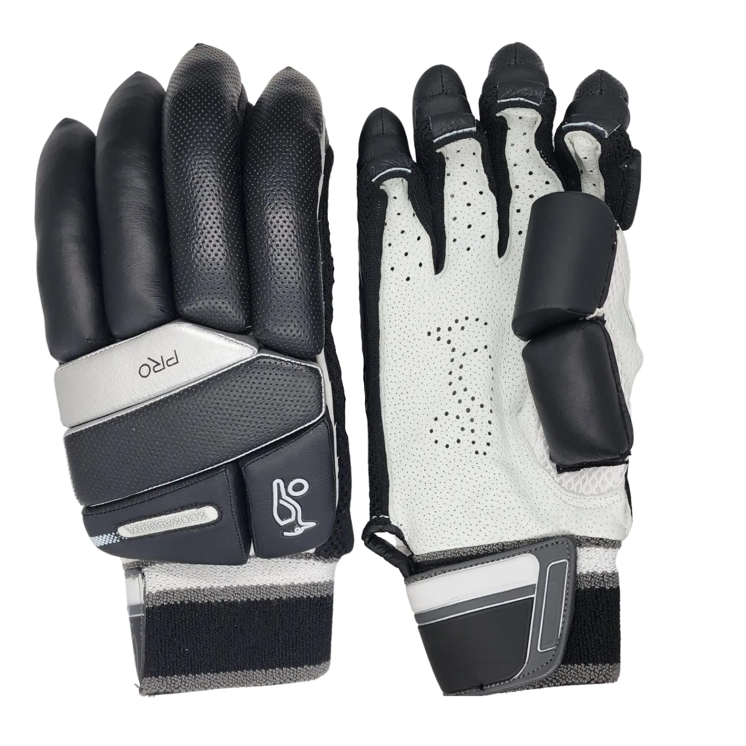 Kookaburra Pro Cricket Batting Gloves, Men Size Half White-Black - For Right Hand Players