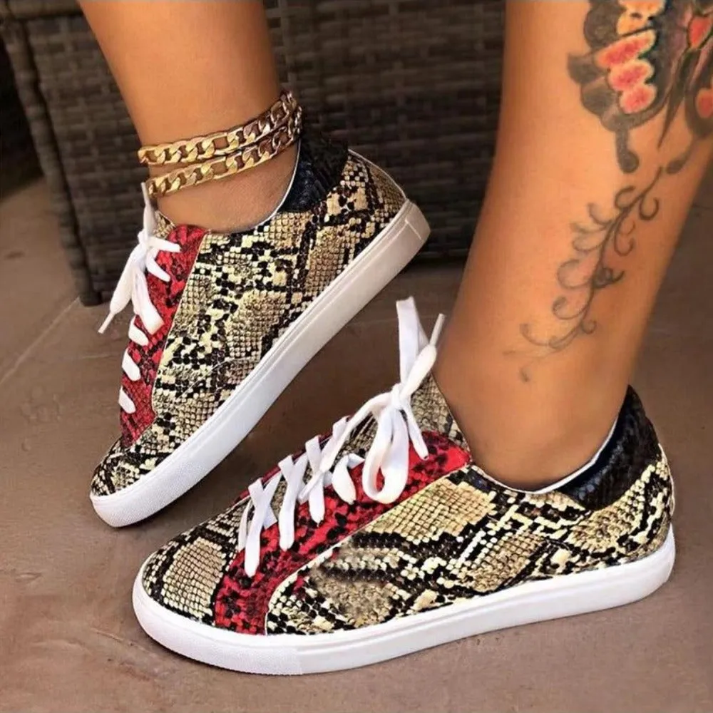 Lace up Vulcanized Snake Platform Shoes