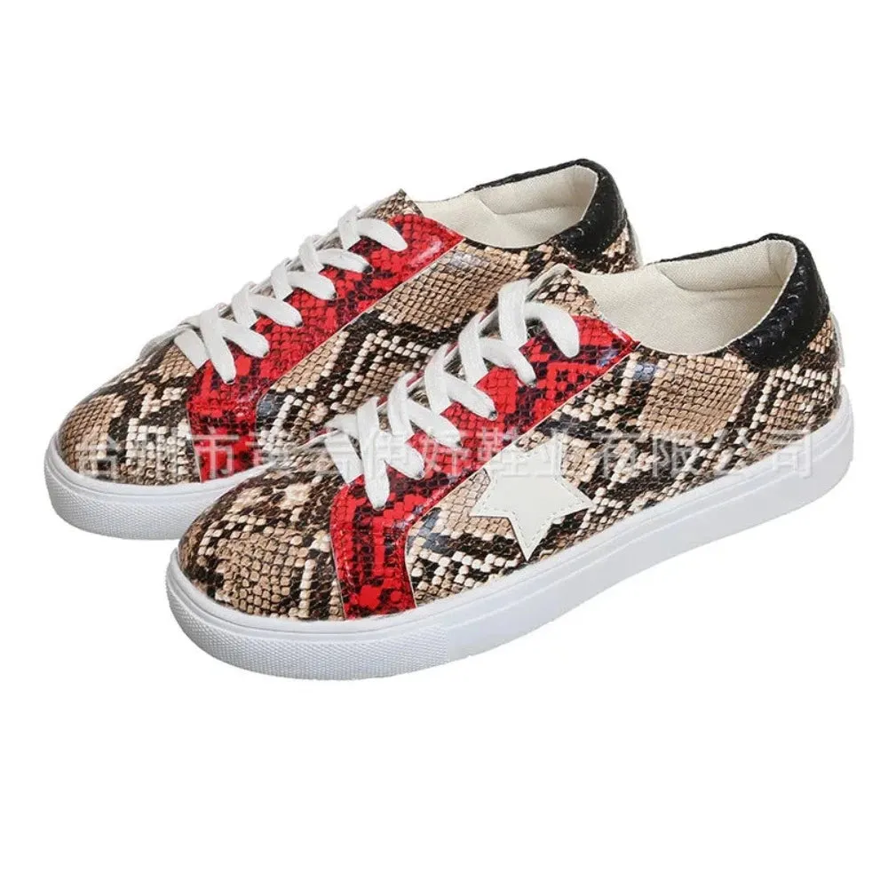 Lace up Vulcanized Snake Platform Shoes