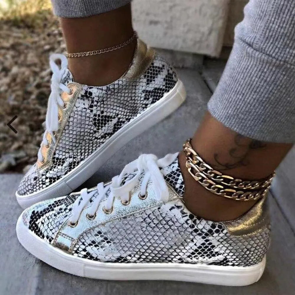 Lace up Vulcanized Snake Platform Shoes