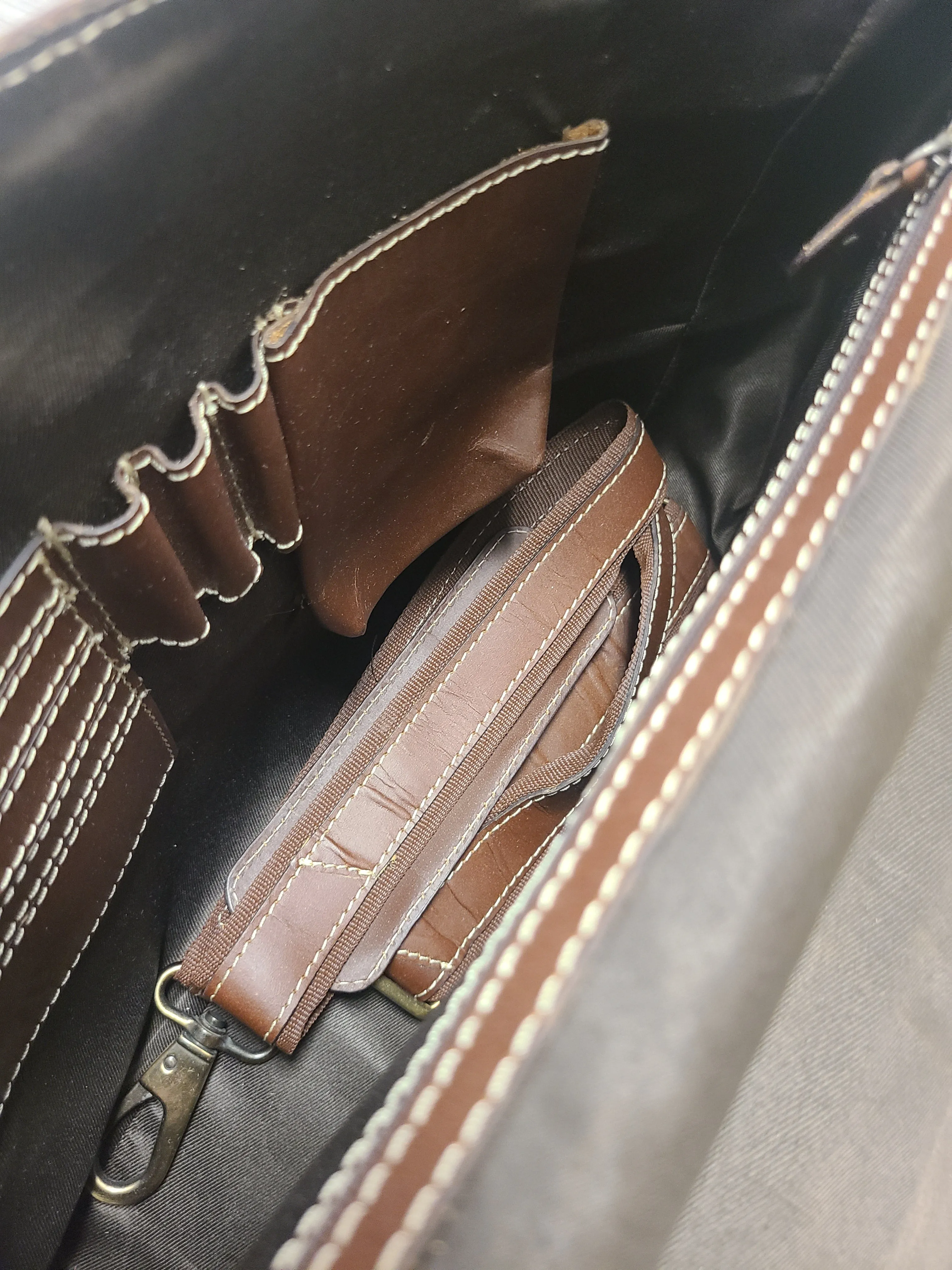 Leather Stitched Messenger Bag - Chocolate