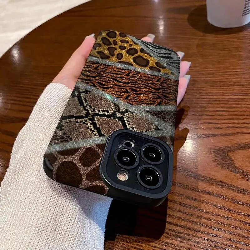 Leopard Print Patchwork Cute Phone Case For iPhone 14, 13, 12, 11 Pro Max, 14 Plus, 12, 13 Mini, X, XR, XS Max, 7, 8 Plus